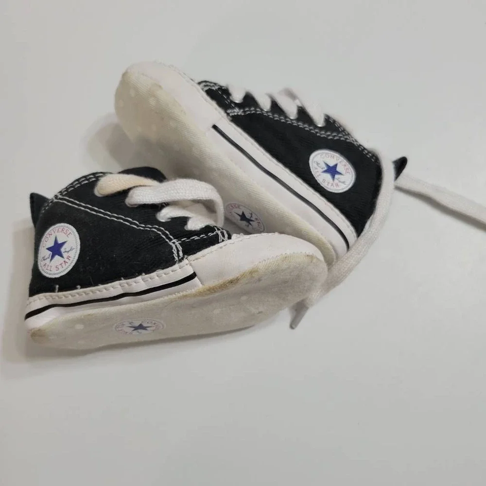 Converse‎ Unisex Baby Crib First Star Hi Sneaker Shoes Black 8J231 Lace Up 3 M